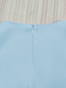 SHEIN Franclia 纯色圆领修身前蝴蝶结无袖女式连衣裙 - 藍色 - 查看 7