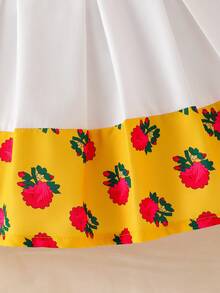 Conjunto de 2 piezas de camiseta de manga larga con encaje floral y cinta dorada, y falda con estampado floral ditsy, para niñas pequeñas, esencial de viaje de verano, moda suave y esponjosa, 2026 - Amarillo - Ver 8