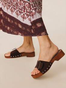 Styleloop Giày sandal đế cao có quai dành cho nữ dịp Giáng sinh - Lạc đà - Xem 3
