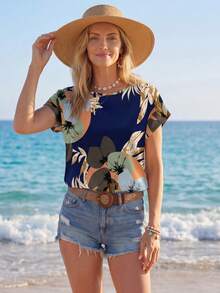 Sylviya Retro Floral Print Round Neck Women Casual Shirt For Summer Suitable For Going Out Chic Blouses For Women,Vacation - Multicolor - View 4