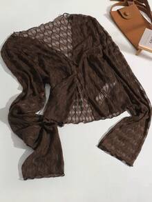 GlowEve Women's Solid Color Sheer Long Sleeve Lightweight Jacket - Brown - View 4