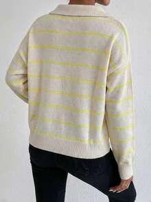 EURMUSE Women's Casual Patchwork Color Long Sleeve Sweater, Versatile For Daily Wear, Autumn/Winter - Yellow - View 2
