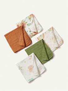 Cozy Pixies 5条装混色棉质皱褶婴儿围兜口水巾，舒适柔软，适合新生儿，四季皆宜，通过Oeko-Tex认证。 - 彩色 - 查看 14