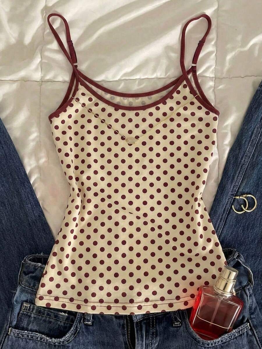 SHEIN EZwear 女士休闲基础款酒红色条纹背心，适合音乐节、度假、比赛日、Y2K、Grunge风格、鸡尾酒会、聚会和庆祝活动。 - 彩色 - 查看 1