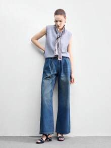 CUCCOO BIZCHIC Giày sandal mũi tròn màu xanh hải quân dành cho nữ, kiểu dáng thanh lịch kiểu Pháp, quai ngang dày, gót cao, phù hợp với váy mùa hè. - Màu xanh lam - Xem 6