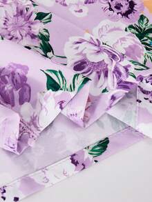 SHEIN Explorewe 女童数码印花V领长袖连衣裙，饰有花朵滚边，适合春夏日常、度假和休闲穿着。 - 淡紫色 - 查看 8