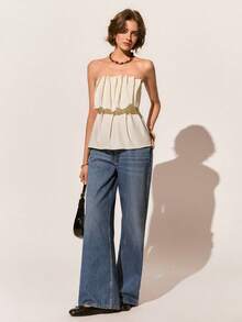 Poéselle Women's Elegant Pleated Strapless Top, Suitable For Summer Vacation And Dates - White - View 2