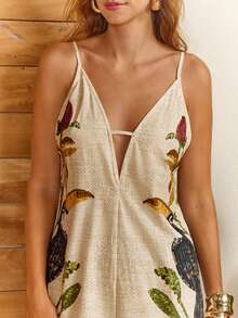 CAJUNI 女士热带印花深V领性感无袖连体裤 - 彩色 - 查看 4