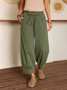 EMERY ROSE 女士休闲宽松直筒工装牛仔裤，军绿色 - 軍綠色 - 查看 4