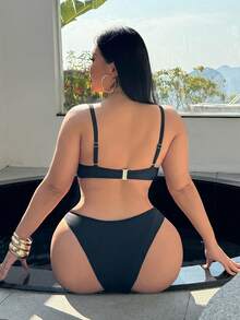 Swim SXY Áo bơi cỡ lớn, Áo bikini buộc cổ cho kỳ nghỉ đi biển - màu đen - Xem 2