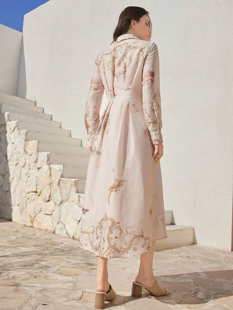 Elegant Floral Print Long Dress, Suitable For Spring/Summer, Weddings, Parties, Formal Occasions, Business Casual Woman