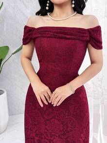 Feyla Đầm nữ màu trơn, kiểu dáng thanh lịch, trễ vai, ôm sát. - Màu Đỏ Sâu - Xem 6