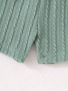 SHEIN Vintaside Kids 2pcs Baby/Baby Boy Ribbed Contrast Color Top And Blue Pants Set, All-Match Casual Comfortable Versatile Outfit For Summer - Green - View 6