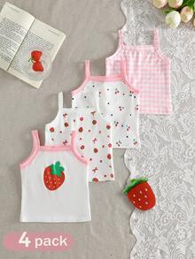 SHEIN Bộ 4 áo hoa nhí cho bé gái, thoải mái và thời trang theo phong cách đồng quê, phù hợp cho mùa xuân/hè. - Hồng - Xem 1