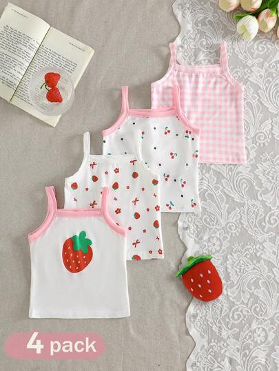 SHEIN Set de 4 blusas con estampado floral para niñas, cómodas y con estilo campestre, apropiadas para primavera/verano