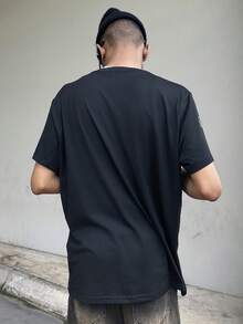 Ngobest Haus Ngobest Haus 洛杉矶 78 图案黑色涤纶男式 T 恤 - 休闲宽松版型，可机洗短袖 T 恤，带有粗体数字印花 - 黑色 - 查看 2