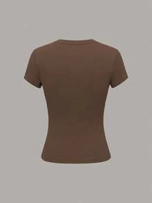 Plivvot Camiseta casual de mujer de manga corta de unicolor, versátil - Multicolor 17 - Ver 4