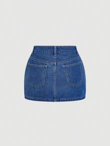 Sweetra Women's Fashion Casual Versatile Sleeveless Halter Crop Top Paired With Denim Skirt Set - Medium Wash - View 4