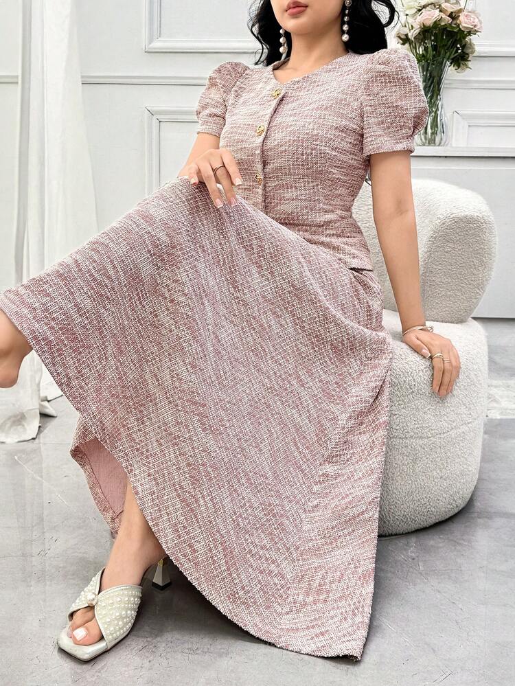 Women's Elegant Puff Sleeve Blouse And Skirt 2 Pieces Set, Summer,Wedding Guest Dress Women