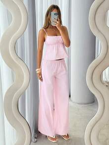 Siren Gaze 1108# Women's Fashion Casual Striped Camisole & Pants 2 Pieces Set - White - View 5