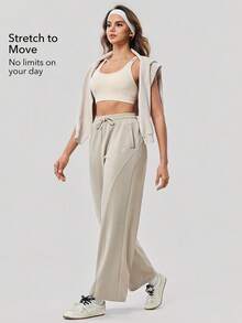 OutZeal Women Sweat Pants Gym Workout Wide Leg Side Pocket Active Bottoms - Beige - View 2