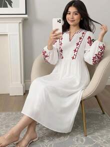 SHEIN 少女白色纯色休闲度假长袖连衣裙，女童春秋季连衣裙，日常穿着 - 白色 - 查看 3