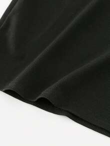 Vestido ajustado de punto acanalado con botones, cuello de contraste y bordado de mariposa para niña preadolescente, vestidos de verano en negro y blanco - Negro - Ver 6