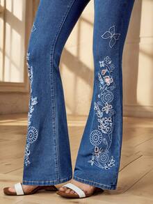 Selenza 女士休闲百搭喇叭牛仔裤，带口袋和纽扣设计 - 藍色 - 查看 7