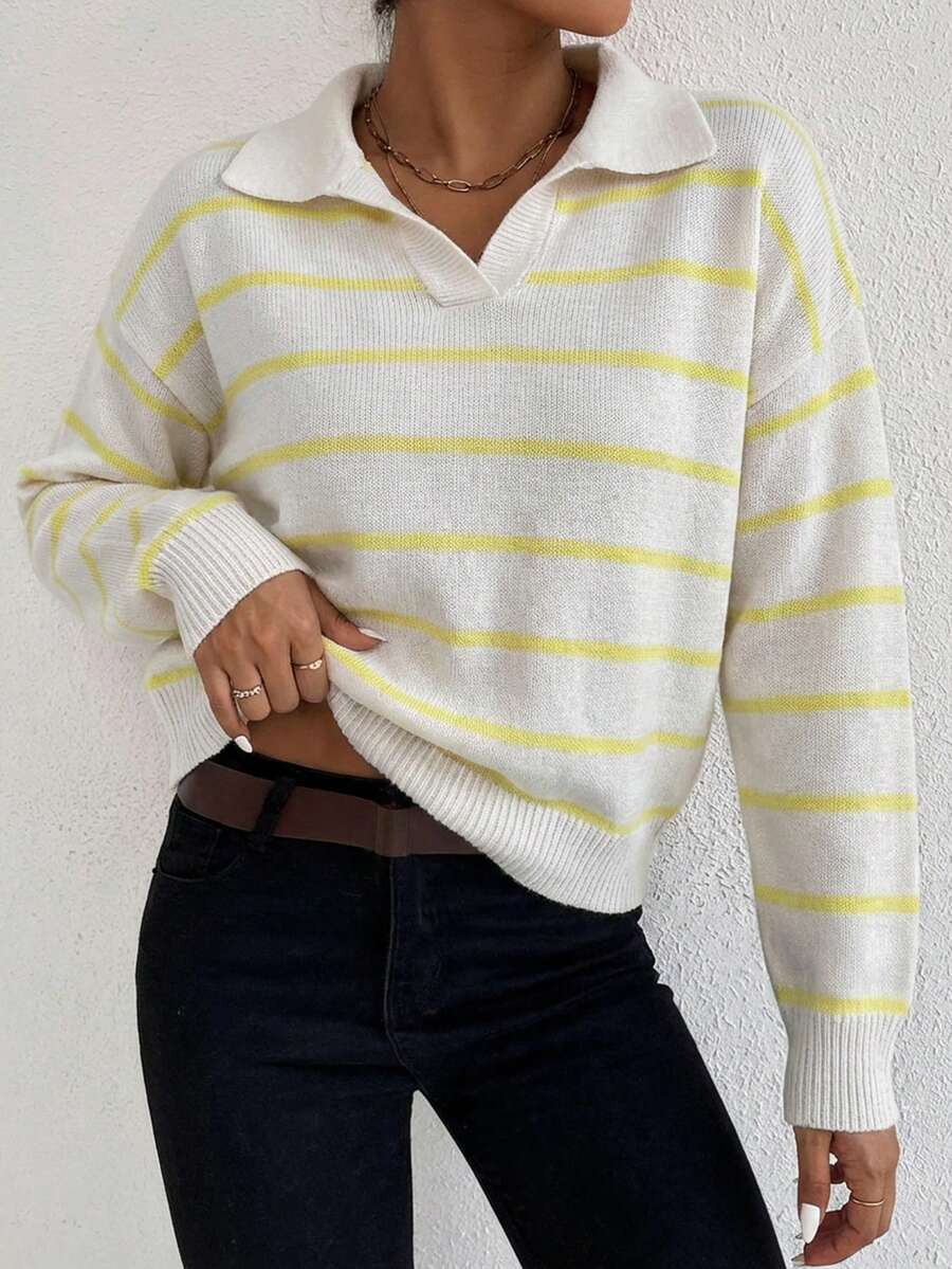 EURMUSE Women's Casual Patchwork Color Long Sleeve Sweater, Versatile For Daily Wear, Autumn/Winter - Yellow - View 1