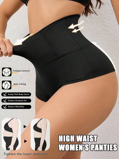 Pantalones moldeadores de cintura alta de unicolor y estilo minimalista, aptos para uso diario