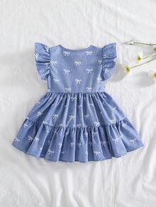 SHEIN Vintaside Kids 一件少女碎花V领休闲度假连衣裙，适合夏季户外度假 - 白色 - 查看 2