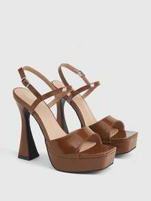 CUCCOO LuxiPop Women's Chunky Heel Sandals With Waterproof Platform And Ankle Strap, Elegant Style - Brown - View 3