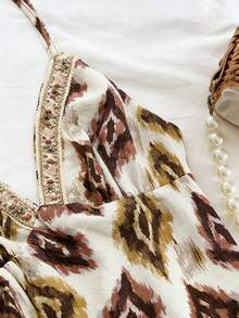 Franclia Đầm dài không tay cổ chữ V hai dây kiểu vintage dành cho nữ, thích hợp cho mùa hè. - màu nâu - Xem 5