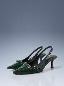 CUCCOO GRLICON 时尚尖头细高跟派对女鞋 - 墨綠色 - 查看 5