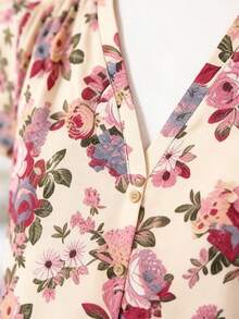 Linhara Blusa sin mangas con cuello en V, estampado floral y volante en el bajo, adecuada para primavera y verano, tallas grandes - Multicolor - Ver 3