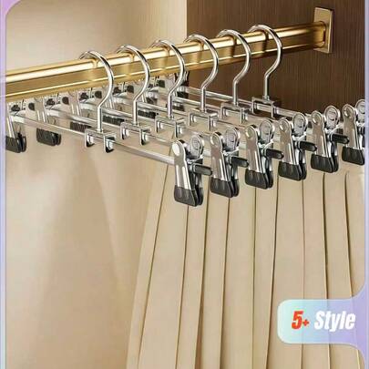 1/5/10pcs Stainless Steel Non-Slip Clothes Clips - Multi-Functional Hanging Hooks For Laundry, Wardrobe, Pants Skirts Dresses | Home Organization Decor