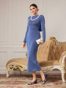 CUCCOO TILAWA Elegant Floral Women's Chunky Heels - Casual Square Toe, High Heel, Fabric Upper, Synthetic Insole, Multi-Season Versatile Shoes, Ladies Footwear - Royal Blue - View 6