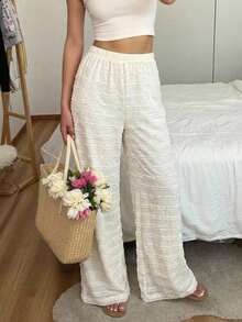 Quần dài xếp ly bồng bềnh dáng rộng cho bé gái tuổi teen, chất liệu vải dệt kim, thích hợp cho mùa xuân/hè đi biển và mặc hàng ngày. - trắng - Xem 3