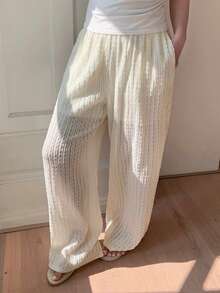 Dazy Plus 大码女士舒适宽松口袋睡裤夏季 - 米色 - 查看 8