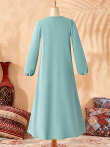 1pc Middle Eastern Style Elegant Detailed Modest Dress For Teen GirlSuitable For Celebrations, Ceremonies, School Events And More Occasions - Green - View 2