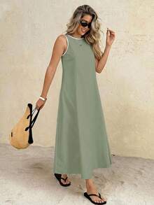 SHEIN Frenchy Vestido casual de mujer con cuello redondo, sin mangas y holgado para vacaciones - verde menta - Ver 7