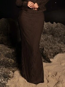 Opulessa 伴娘裙度假純色蕾絲裙女款 派對晚餐、春夏、海邊度假、優雅外出、深褐色 - 摩卡棕 - 查看 4