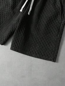 PAVTROS 两件套 Pavtos 男士街头风纯棉短袖T恤和短裤，针织面料，提花纹理，复古水洗，适合复古、朋克、Y2K、追求简洁风格的人士、说唱歌手、年轻街头风爱好者、休闲人士、街头时尚人士、派对人士、返校人士，男女皆宜，可作为送给男友的礼物 - 黑色 - 查看 6