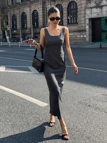 DAZY Robe d'été sans manches minimaliste de couleur unie décontractée pour femmes - Gris foncé - Voir 2