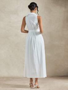 Dayvera Women's Casual Solid Color Single-Breasted Sleeveless Dress,Summer Dresses For Women,Summer Outfits ,Summer Holiday Outfits ,Valentine's Day ,Beach Outfit,Going Out Outfits ,Valentine's Day Dress,Party Dresses For Women,Elegant Party Dresses ,Beach Dress,Wedding Guest Dress For ,Elegant Dress For Women Women,Casual Dresses For Women,Casual Long Dresses ,White Dress - White - View 10