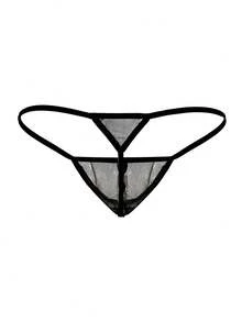 DrisQ 1件男士性感黑色半透明网纱露背丁字裤 - 黑色 - 查看 2