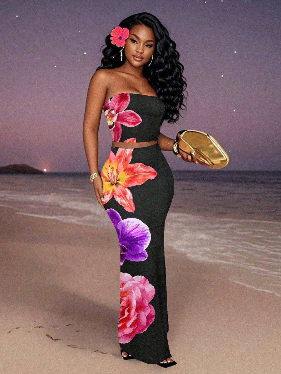 Slaydiva 2pcs/Set Women Casual Minimalist Floral Print Camisole Top, Summer - Multicolor - View 1