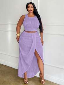 SHEIN Slayr 大码白色纯色修身两件套套装 - 淡紫色 - 查看 4