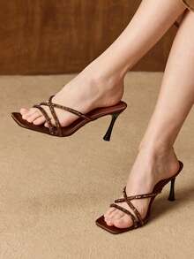 MOTF DÉP SANDAL CAO GÓT MŨI VUÔNG ĐƠN GIẢN DÀNH CHO NỮ - màu nâu - Xem 7