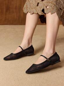 MOTF Sepatu Flat Jaring Transparan Kasual Wanita untuk Perjalanan Sehari-hari, Sepatu Musim Semi - Hitam - View 7